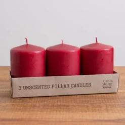 Candles-Kirkland's Home 4 In. Burgundy Pillar Candles, Set Of 3 Red