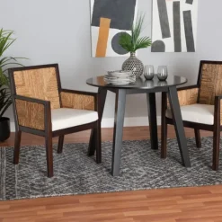 Dining Chairs-Kirkland's Home Abaca And Mahogany Dining Chair With Arms Brown/Tan/Ivory