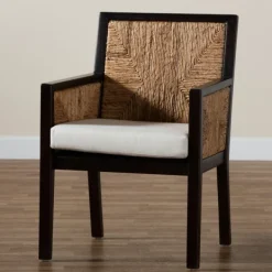 Dining Chairs-Kirkland's Home Abaca And Mahogany Dining Chair With Arms Brown/Tan/Ivory