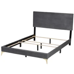 Beds & Headboards-Kirkland's Home Abba Velvet Ribbed Queen Bed Frame Gray