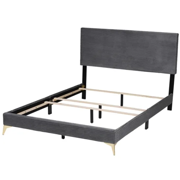 Beds & Headboards-Kirkland's Home Abba Velvet Ribbed Queen Bed Frame Gray