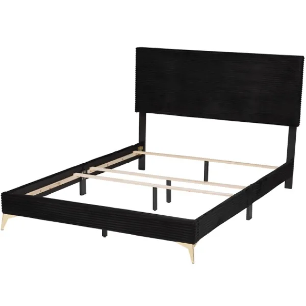 Beds & Headboards-Kirkland's Home Abba Velvet Ribbed Queen Bed Frame Black