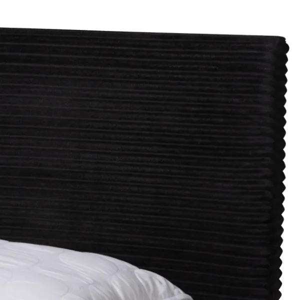 Beds & Headboards-Kirkland's Home Abba Velvet Ribbed Queen Bed Frame Black