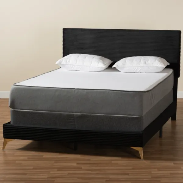Beds & Headboards-Kirkland's Home Abba Velvet Ribbed Queen Bed Frame Black