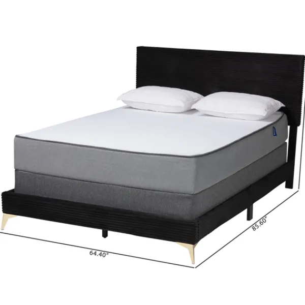 Beds & Headboards-Kirkland's Home Abba Velvet Ribbed Queen Bed Frame Black