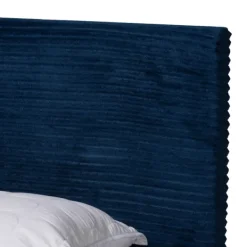 Beds & Headboards-Kirkland's Home Abba Velvet Ribbed Queen Bed Frame Blue