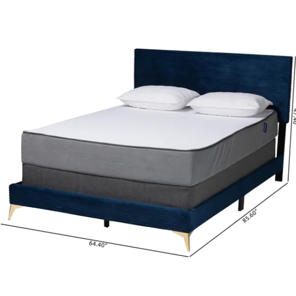 Beds & Headboards-Kirkland's Home Abba Velvet Ribbed Queen Bed Frame Blue