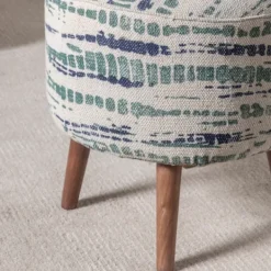 Benches & Ottomans-Kirkland's Home Abstract Lines Wood Ottoman Stool Green/Blue/Ivory
