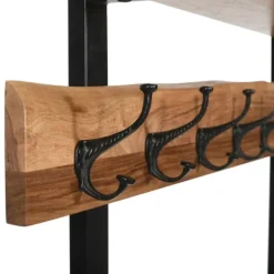 Entryway Furniture-Kirkland's Home Acacia Wood Modern Storage Hooks Hall Tree