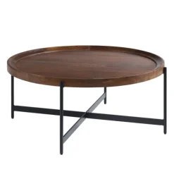 Coffee Tables-Kirkland's Home Acacia Wood Round Tray Top Coffee Table Brown