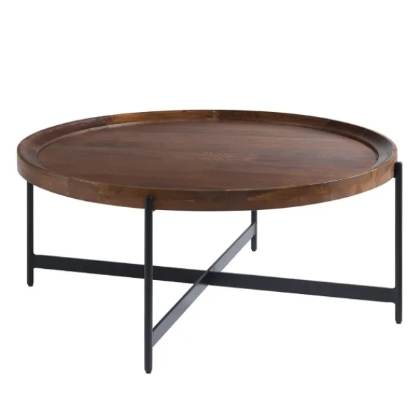 Coffee Tables-Kirkland's Home Acacia Wood Round Tray Top Coffee Table Brown