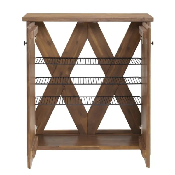 Entryway Furniture-Kirkland's Home Acacia Wood X Back Storage Shoe Cubbie Black/Brown