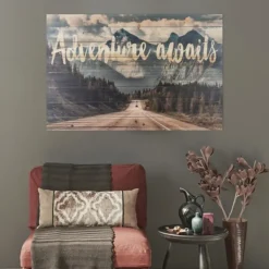Wall Quotes & Signs-Kirkland's Home Adventure Awaits Wood Art Print Blue/Green