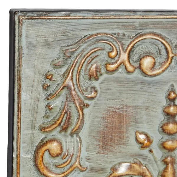 Wall Plaques-Kirkland's Home Aged Brass Fleur-De-Lis 4-Pc. Panel Wall Art Gold/Green