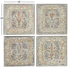 Wall Plaques-Kirkland's Home Aged Brass Fleur-De-Lis 4-Pc. Panel Wall Art Gold/Green