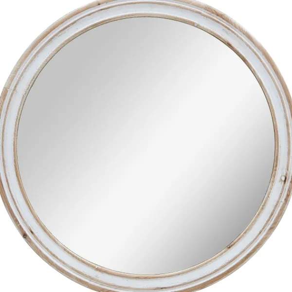Decorative Mirrors-Kirkland's Home Aged Wood Round Mirror White
