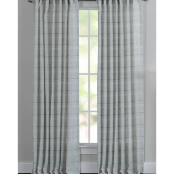 Curtains & Drapes-Kirkland's Home Aloe Plaid Pleated Single Curtain Panel, 84 In. Green
