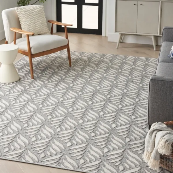Outdoor Rugs-Kirkland's Home Aloha Ash Botanical Indoor/Outdoor Area Rug, 7X10 Green/White