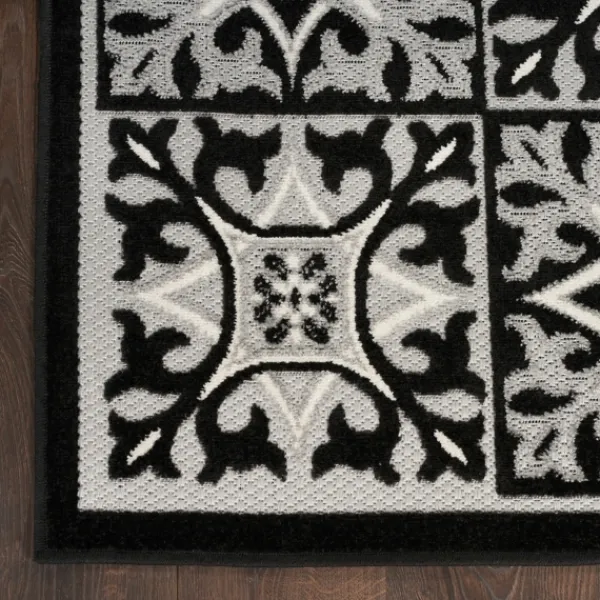 Outdoor Rugs-Kirkland's Home Aloha Black Geometric Indoor/Outdoor Area Rug, 5X7 Black/Gray