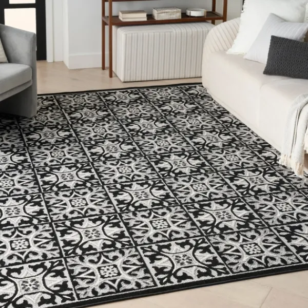 Outdoor Rugs-Kirkland's Home Aloha Black Geometric Indoor/Outdoor Area Rug, 5X7 Black/Gray