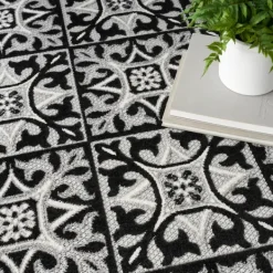 Outdoor Rugs-Kirkland's Home Aloha Black Geometric Indoor/Outdoor Area Rug, 5X7 Black/Gray