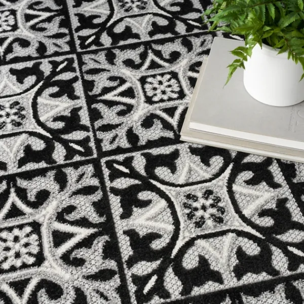 Outdoor Rugs-Kirkland's Home Aloha Black Geometric Indoor/Outdoor Area Rug, 5X7 Black/Gray