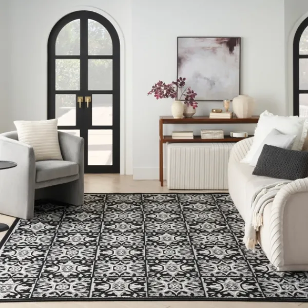 Outdoor Rugs-Kirkland's Home Aloha Black Geometric Indoor/Outdoor Area Rug, 5X7 Black/Gray
