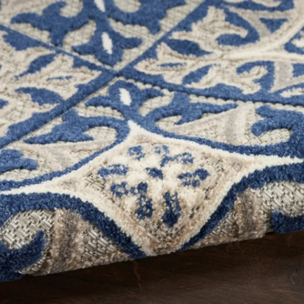 Outdoor Rugs-Kirkland's Home Aloha Blue Geometric Indoor/Outdoor Area Rug, 6X9 Blue/Gray