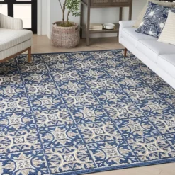 Outdoor Rugs-Kirkland's Home Aloha Blue Geometric Indoor/Outdoor Area Rug, 6X9 Blue/Gray