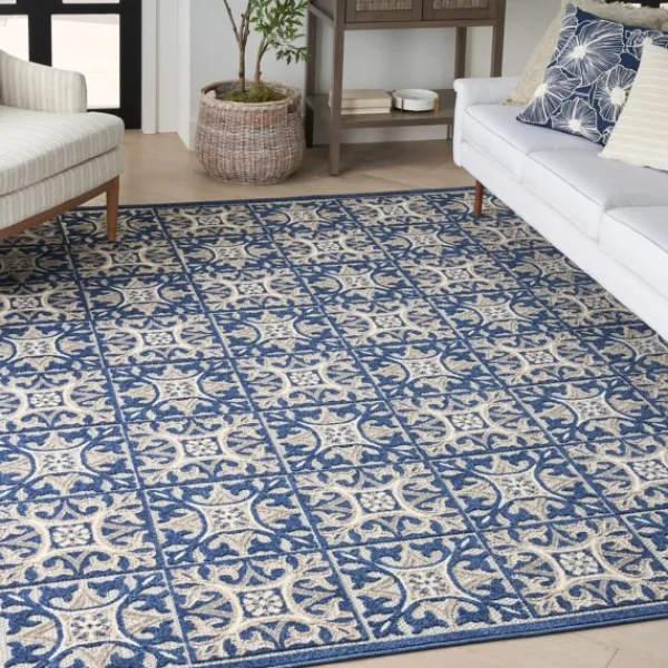 Outdoor Rugs-Kirkland's Home Aloha Blue Geometric Indoor/Outdoor Area Rug, 6X9 Blue/Gray