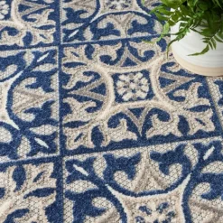 Outdoor Rugs-Kirkland's Home Aloha Blue Geometric Indoor/Outdoor Area Rug, 6X9 Blue/Gray