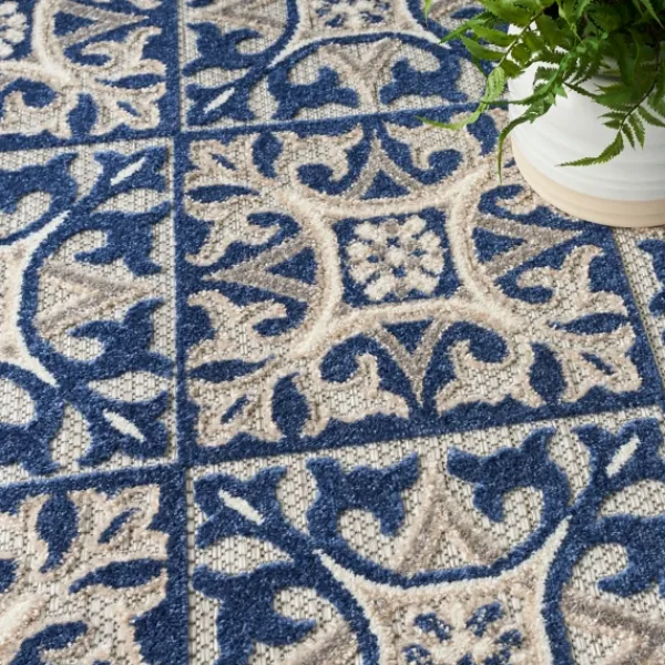 Outdoor Rugs-Kirkland's Home Aloha Blue Geometric Indoor/Outdoor Area Rug, 6X9 Blue/Gray