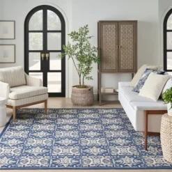 Outdoor Rugs-Kirkland's Home Aloha Blue Geometric Indoor/Outdoor Area Rug, 6X9 Blue/Gray