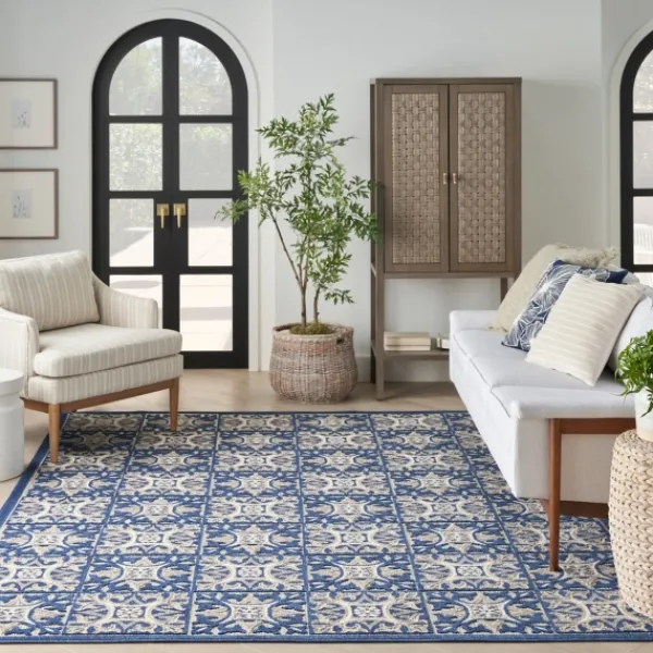Outdoor Rugs-Kirkland's Home Aloha Blue Geometric Indoor/Outdoor Area Rug, 6X9 Blue/Gray