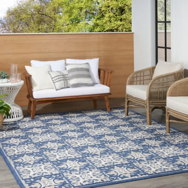 Outdoor Rugs-Kirkland's Home Aloha Blue Geometric Indoor/Outdoor Area Rug, 9X12 Blue/Gray