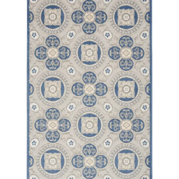 Outdoor Rugs-Kirkland's Home Aloha Blue Medallion Indoor/Outdoor Area Rug, 5X7 Blue/Gray