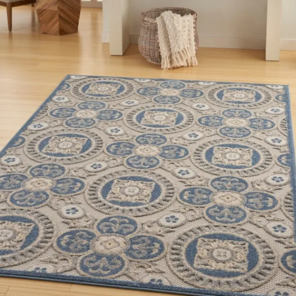 Outdoor Rugs-Kirkland's Home Aloha Blue Medallion Indoor/Outdoor Area Rug, 5X7 Blue/Gray