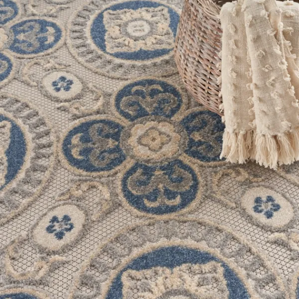 Outdoor Rugs-Kirkland's Home Aloha Blue Medallion Indoor/Outdoor Area Rug, 5X7 Blue/Gray