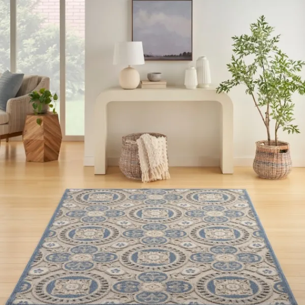 Outdoor Rugs-Kirkland's Home Aloha Blue Medallion Indoor/Outdoor Area Rug, 5X7 Blue/Gray