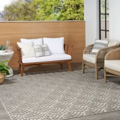 Outdoor Rugs-Kirkland's Home Aloha Botanical Indoor/Outdoor Rug, 9X12 Gray