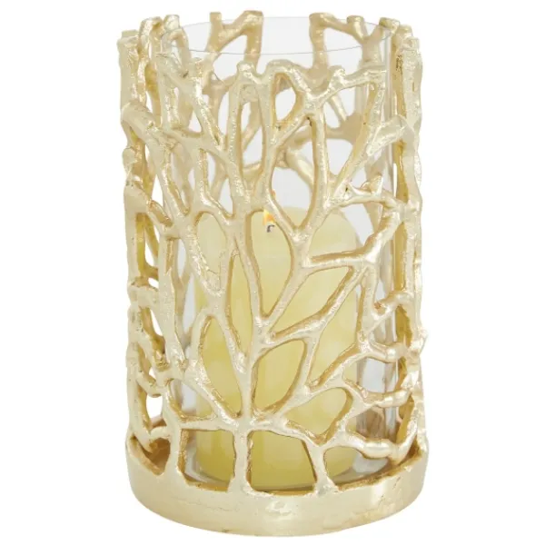 Candle Holders-Kirkland's Home Aluminum Coral Hurricane, 8 In. Gold