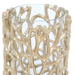 Candle Holders-Kirkland's Home Aluminum Coral Hurricane, 8 In. Gold