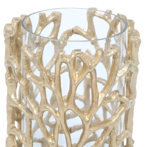 Candle Holders-Kirkland's Home Aluminum Coral Hurricane, 8 In. Gold