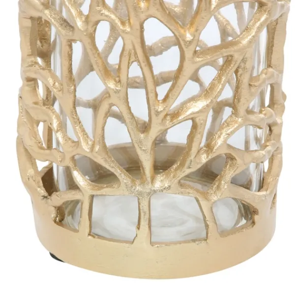 Candle Holders-Kirkland's Home Aluminum Coral Hurricane, 8 In. Gold