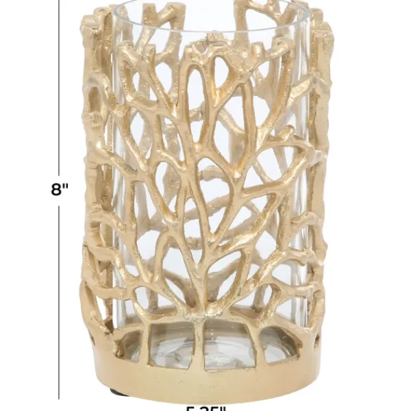 Candle Holders-Kirkland's Home Aluminum Coral Hurricane, 8 In. Gold