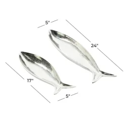 Decorative Trays-Kirkland's Home Aluminum Metallic Fish Trays, Set Of 2 Silver