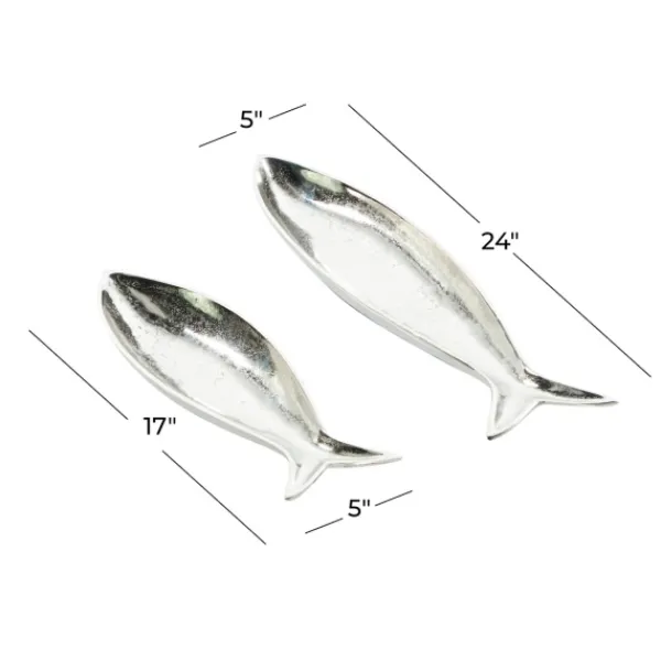Decorative Trays-Kirkland's Home Aluminum Metallic Fish Trays, Set Of 2 Silver