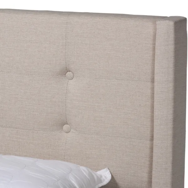 Beds & Headboards-Kirkland's Home Amala Beige Button Tufted Queen Bed Frame Tan