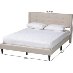 Beds & Headboards-Kirkland's Home Amala Beige Button Tufted Queen Bed Frame Tan