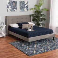 Beds & Headboards-Kirkland's Home Amala Button Tufted Queen Bed Frame Gray
